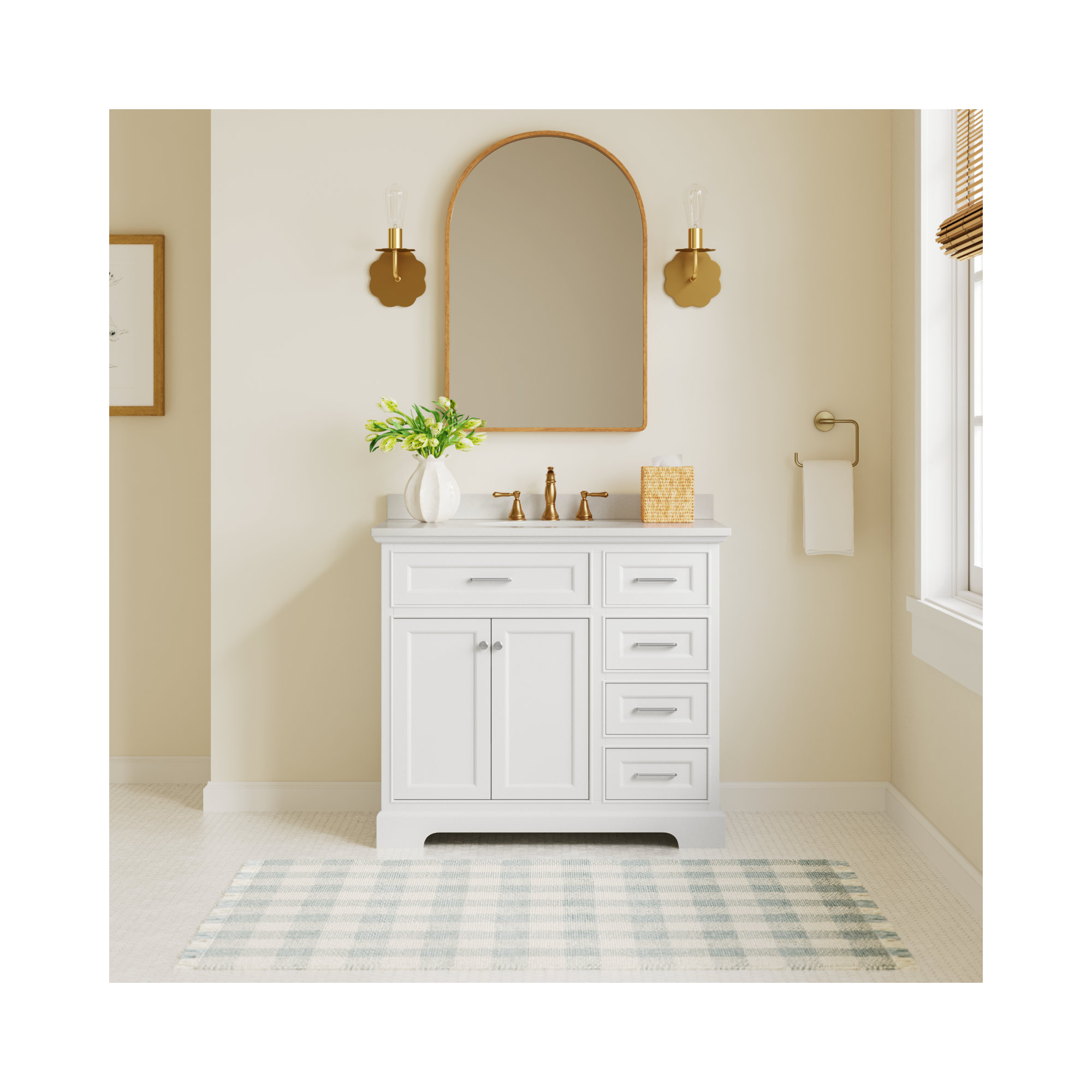 Ronnie 36'' Single Bathroom Vanity, Quartz, White