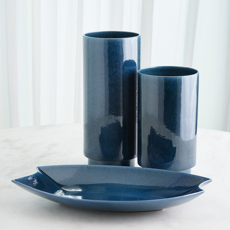 Rolo Vase-Sm, Blue, Overall Height-  13"