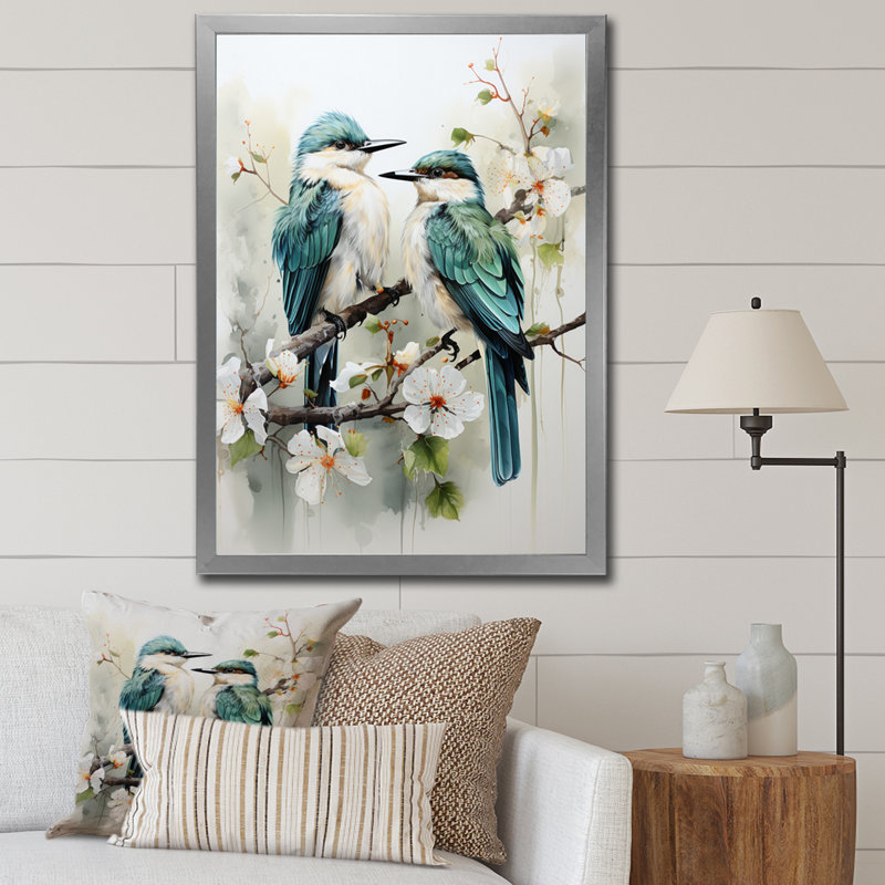 Azriella, oiseau, sérénade de plumes II sur toile, H 44 po x l 34 po x P 1,5 po, Cadre photo argenté