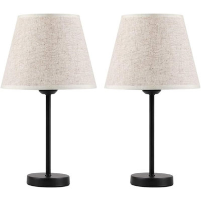 Ensemble de 2 petites lampes de table de chevet avec abat-jour en tissu pour chambre à coucher, salon, bureau, chambre d'enfant, chambre de fille, dortoir noir de 15 pouces