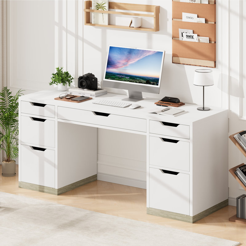 Executive Desk with Storage Drawers, 54 Inch Computer Desk with 7 Drawers and File Cabinet for Home Office, Bedroom, Workspace for Work Study Writing