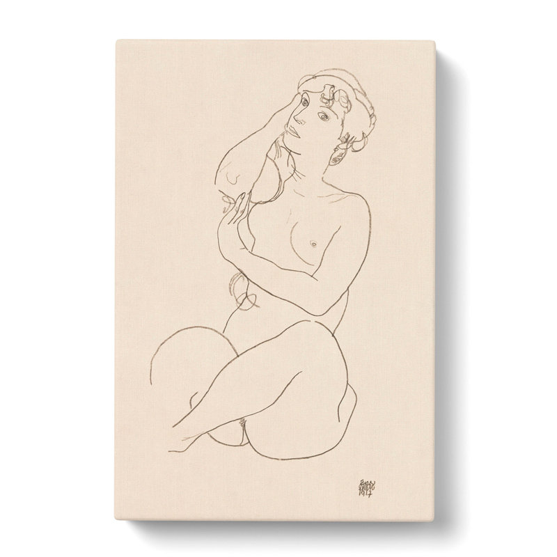 Study of a Naked Woman Vol.3 by Egon Schiele - Wrapped Canvas Drawing, 35cm H x 35cm W x 3cm D