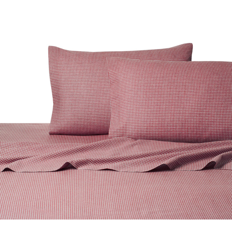 Heather 100% Cotton Standard Gingham Sheet Set, Twin Sheet Set + Fitted Sheet + 1 Pillowcase, Red