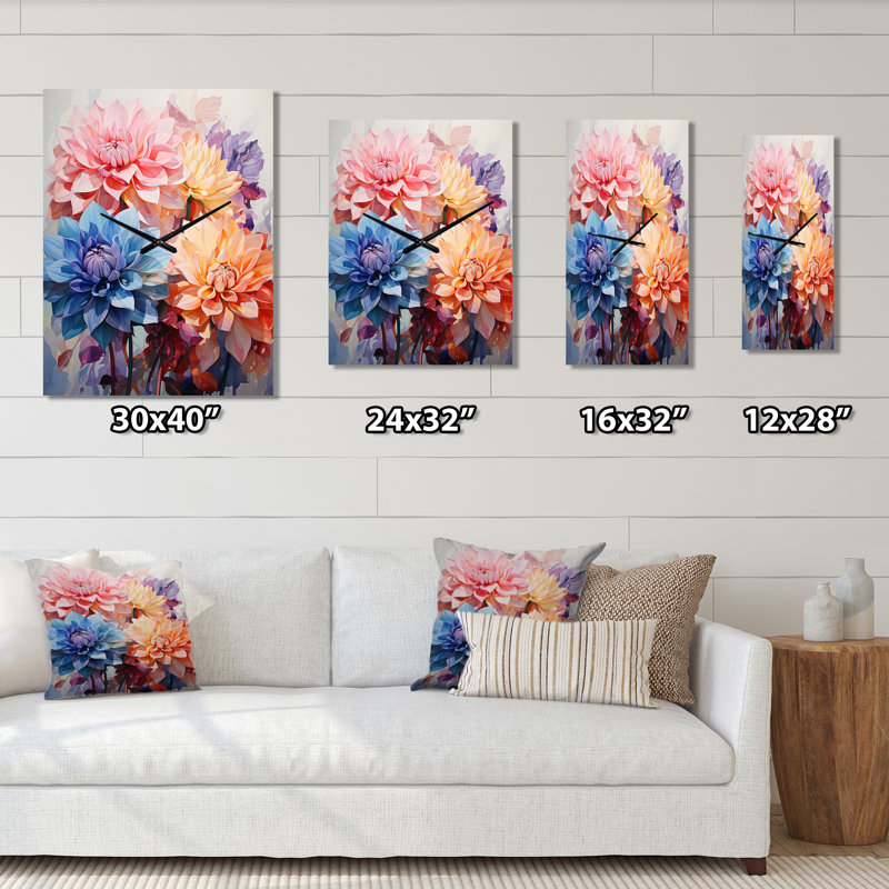 Dahlia Representation Multicoloured Acrylic I - Floral Wall Clock, 32" H x 24" W x 1" D