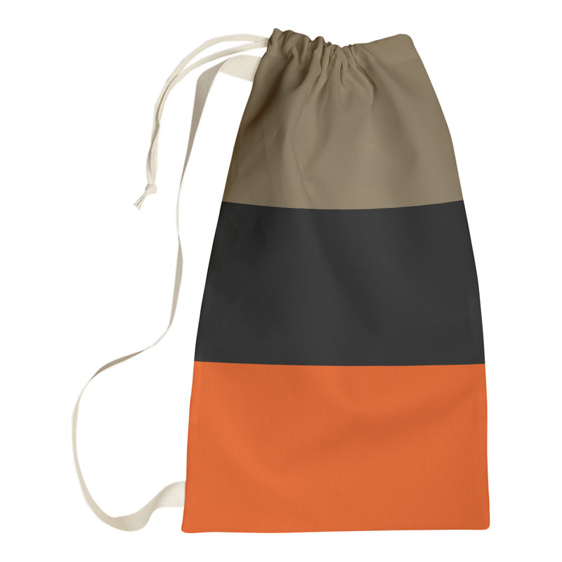 Fabric Laundry Bag with Handles, 29" H x 18" W x 1.5" D, Metallic Gold/Black/Orange