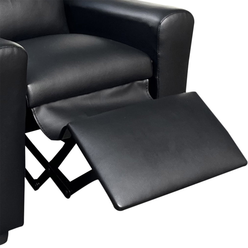 Carisa 23"W Black PU Leather Kids Recliner Chair With Cupholder, Black