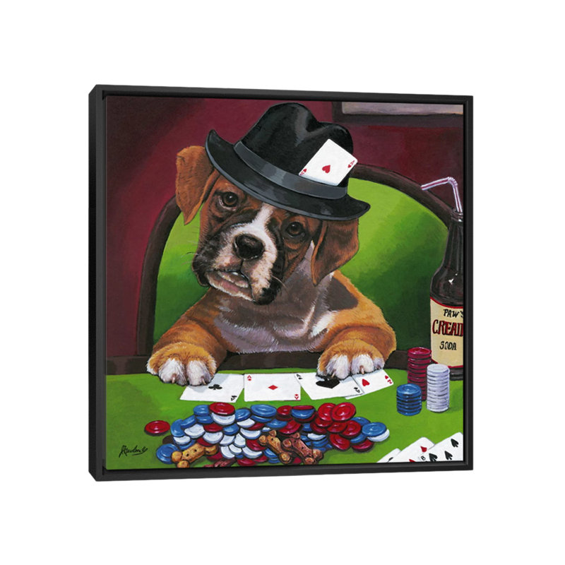 Décoratifs, poker, chiens, Jenny Newland, impression sur toile, H 37 po x l 37 po x P 1,5 po, Toile avec cadre noir