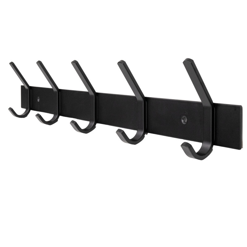 20.5 in. Matte Black 5-Hook Wall-Mounted Hookboard, 1.8" H x 20.5" W x 0.1" D