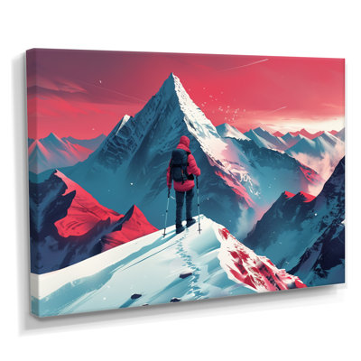 Red Blue Winter Mountain Views Hiking I - Hiking Wall Decor