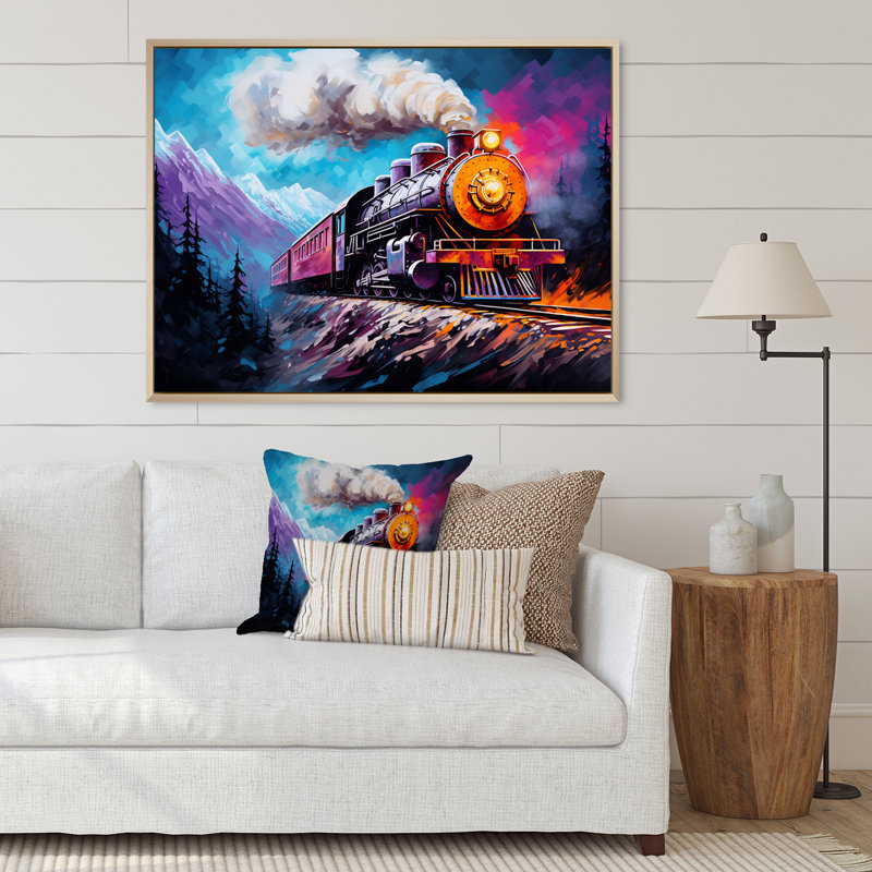 Steamtrain Travelling In Winter Snow, reproduction d'art sur toile, H 16 po x l 32 po x P 1 po, Cadre naturel flottant