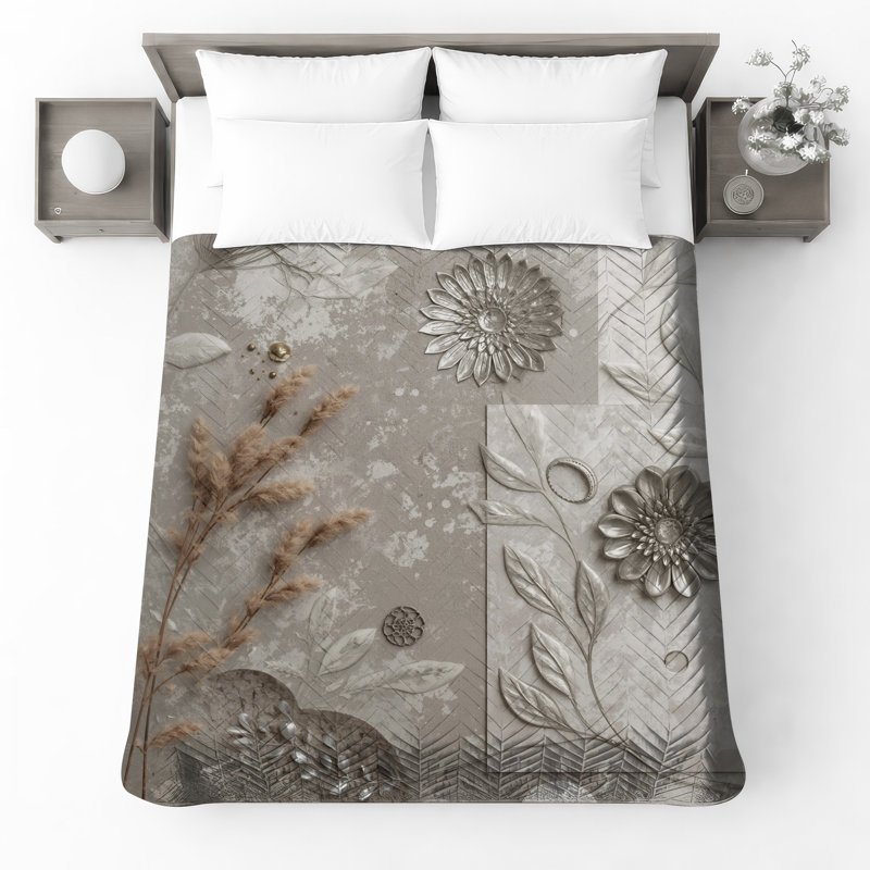 Couvre-lit matelassé à motif floral métallique métallique toutes tailles, Twin