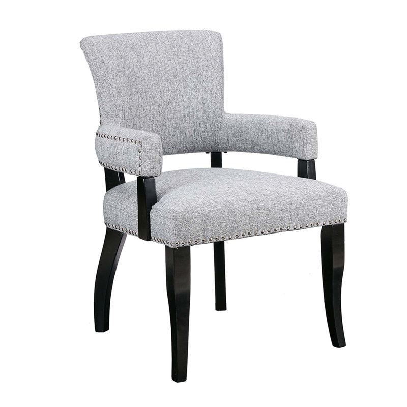 Chaise de salle à manger à accoudoirs Dawson avec garniture cloutée, structure en bois d'hévéa durable et rembourrage en mousse haute densité pour plus de confort et de style