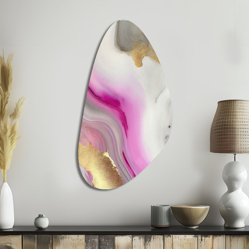 Hartzog - art mural unique en forme de marbre, reproduction d'art asymétrique rose en métal, H 39 po x l 21 po