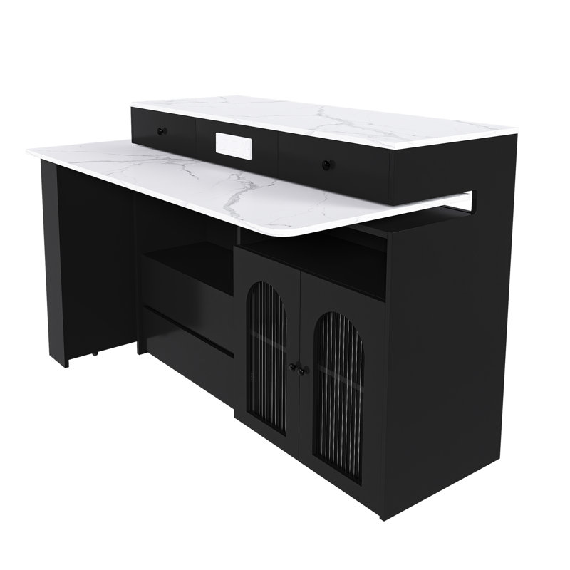 Îlot de cuisine extensible et multifonctionnel, MDF et placage marbre, style rétro pour maisons modernes