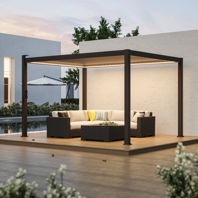Metal Louvered Pergola with Solar Lights