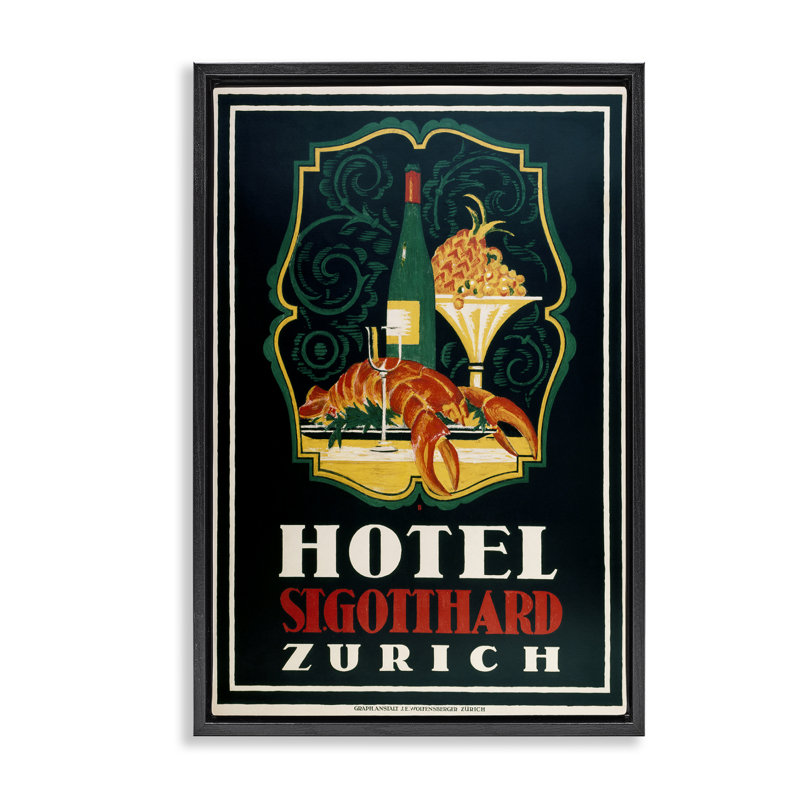 Hôtel rétro avec cadre flottant homard, conception de Marcus Jules, H 31 po x l 21 po, Cadre flottant noir de jais