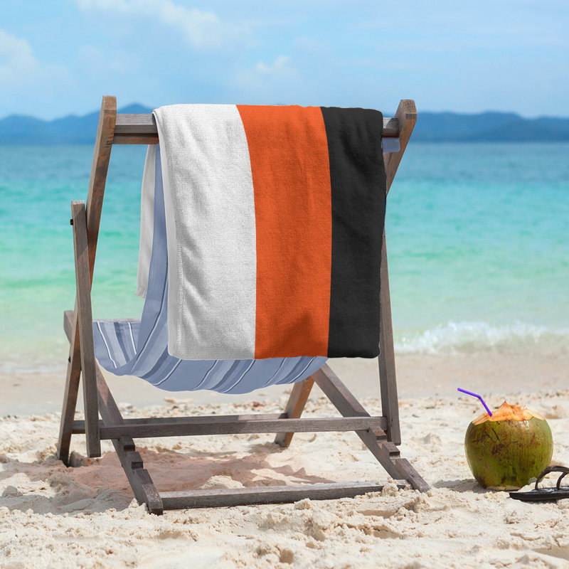 Lightweight Beach Towel, White/Orange/Black, Poly/Cotton