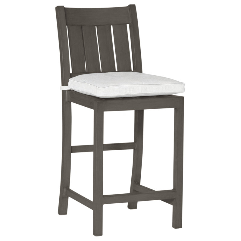Club 24" Patio Bar Stool with Cushion, Welt, Slate Gray, Intermix Indigo