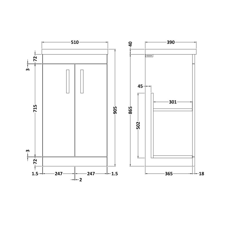 Athena 510mm Single Bathroom Vanity with Integrated Vitreous China Basin, Gloss White