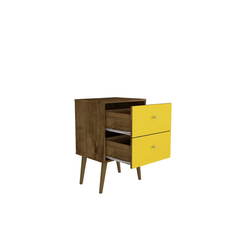 Commode Mid-Century moderne pour le rangement de chevet dans la chambre à coucher, table de chevet avec 2 tiroirs
