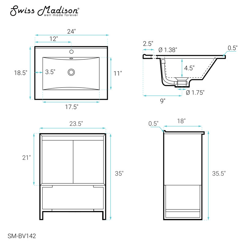 Meuble-lavabo 24 po Marseille, Blanc lustré, Chêne gris
