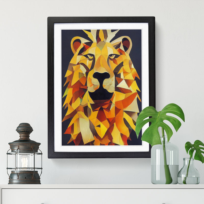 Hille Lion Abstract Vol.6 - Picture Frame Print, Black, 64cm H x 46cm W x 2cm D