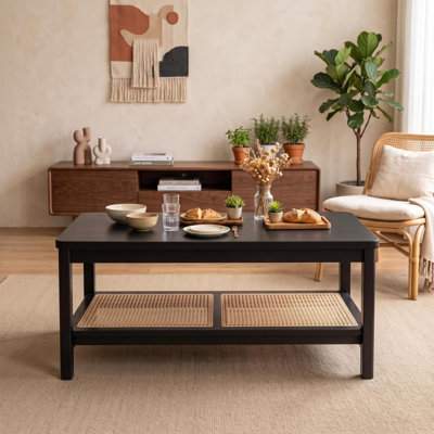 Wooden Coffee Table for Living Room, 2-Tier Living Room Table, Black | Coffee Tables, Living Room Table, Coffee Table With Storage, End Table