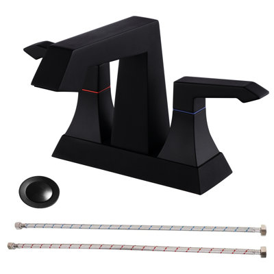 Robinet de lavabo à fixation sur comptoir noir mat avec 2 poignées. Trousses d'alimentation et bonde incluses. Design moderne, soupape en céramique, débit de 1,5 gallon par minute, assemblage de salle de bain,