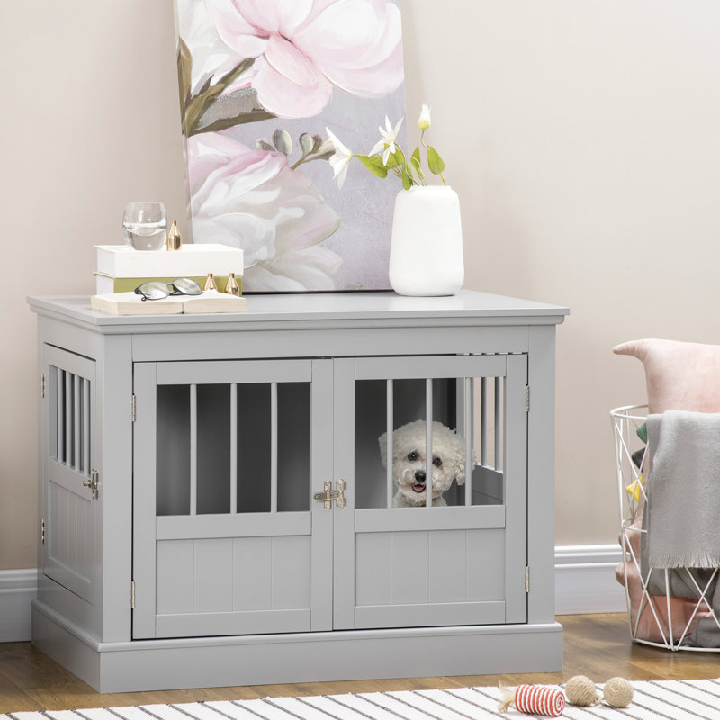 Table de bout Puppy Crate, avec plus d'espace, chenil pour chien en bois gris