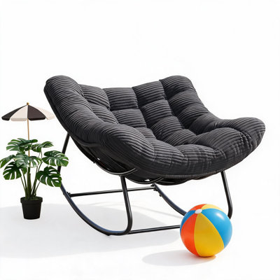 Chaise berçante d'intérieur et d'extérieur surdimensionnée Papasan | Structure en métal et en rotin de polyéthylène, capacité de 400 lb, idéale pour la terrasse, le jardin ou le salon, fauteuil oscillant confortable à 30 °.