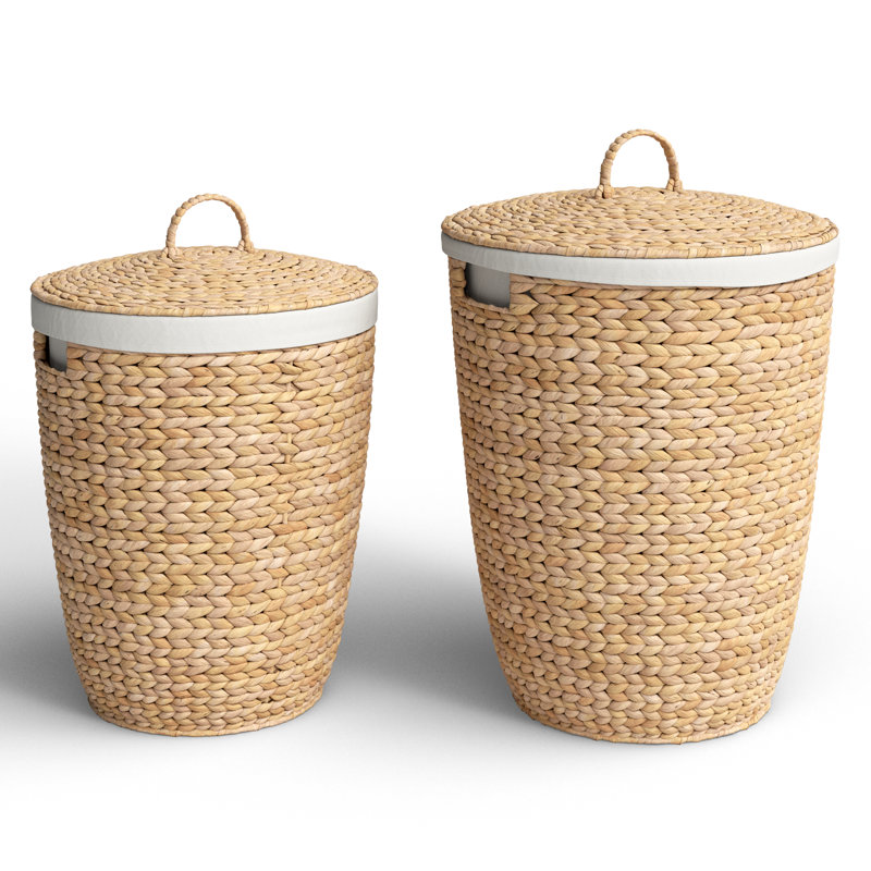 Seagrass Handmade Decorative and Functional Storage Basket with Liner and Matching Tops, Light Brown