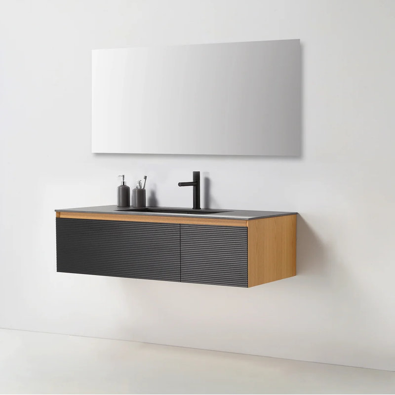 Ensemble de meuble-lavabo simple mural Diella, Noir mat
