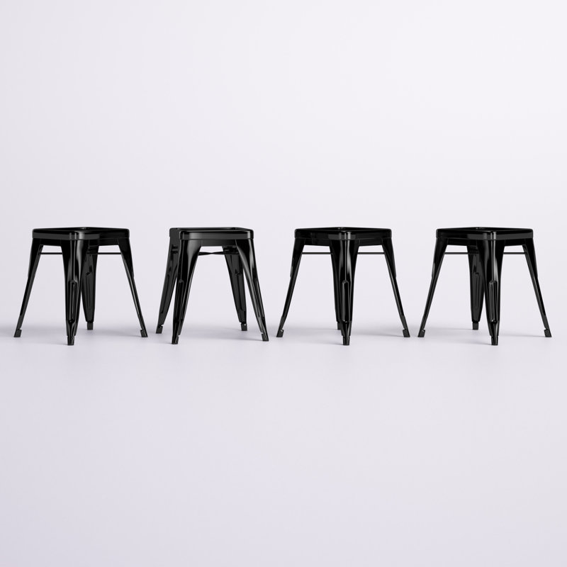 Backless Metal Indoor-Outdoor Stool w/Square Seat, Black, 4, Counter Stool (26.5" Seat Height)