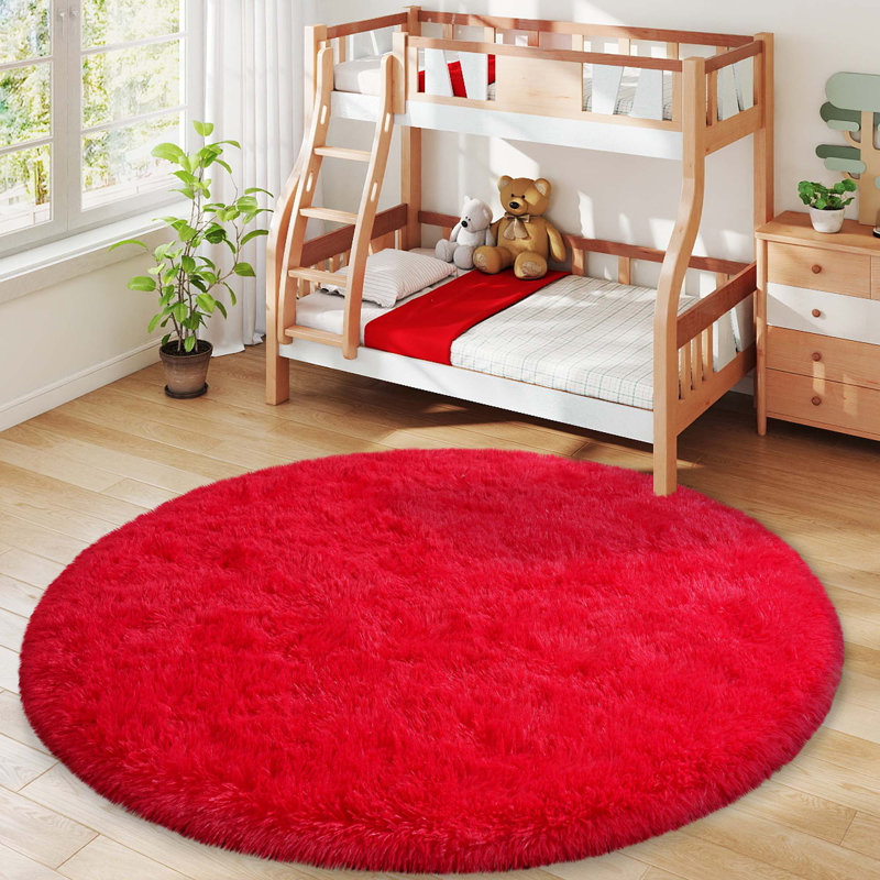 Red Round Shag Rugs, 6x6ft Soft Non-slip Fluffy Rug for Bedroom, Living Room, Teen Rooms Home Decor, Round 6', Red