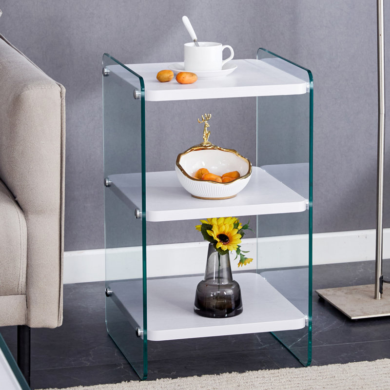 Three Levels Of Bedside Tables. The Board Surface Is MDF, With Grain Stickers, And Both Sides Are Transparent Tempered Glass. The Design Is Simple And Generous, With Storage Function