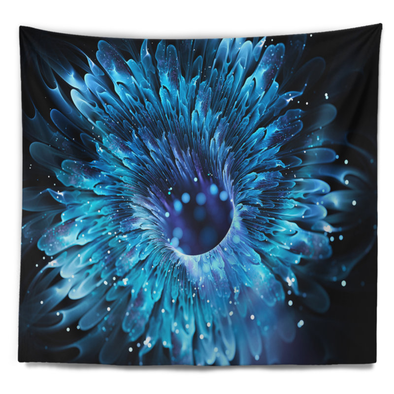 Tapisserie fractale bleue bleue, H 68 po x l 80 po