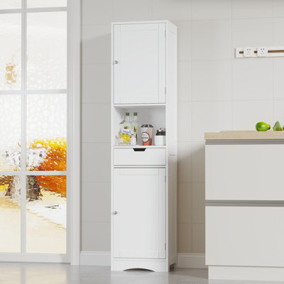 Grande armoire de rangement pour salle de bain avec 2 portes, 1 tiroir et des tablettes réglables pour une organisation efficace dans diverses pièces