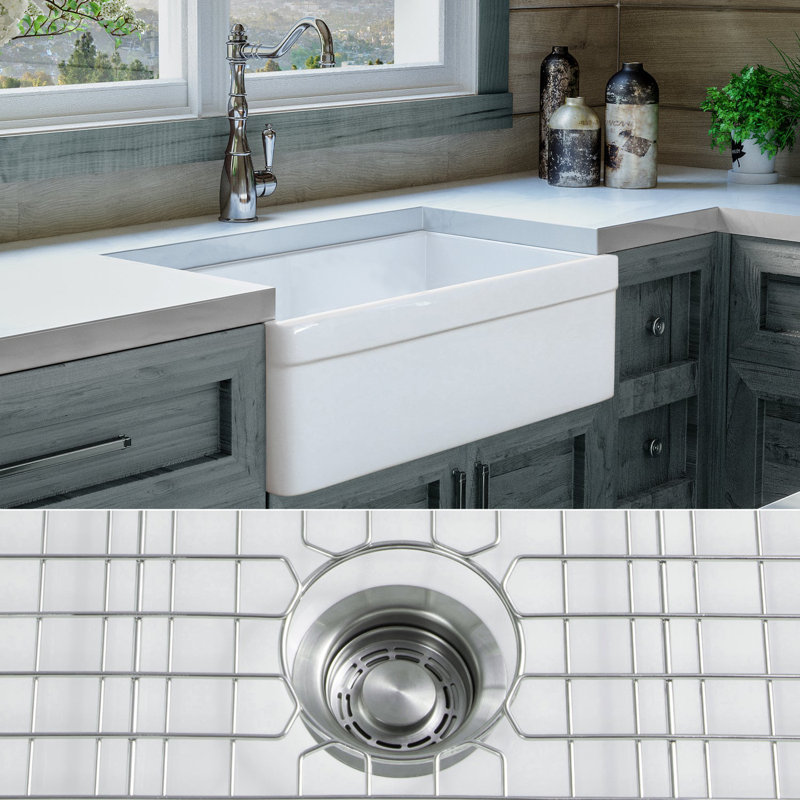 Luxury 30" L x 20" W Farmhouse Kitchen Sink with Basket strainer, Stainless Steel Accessories