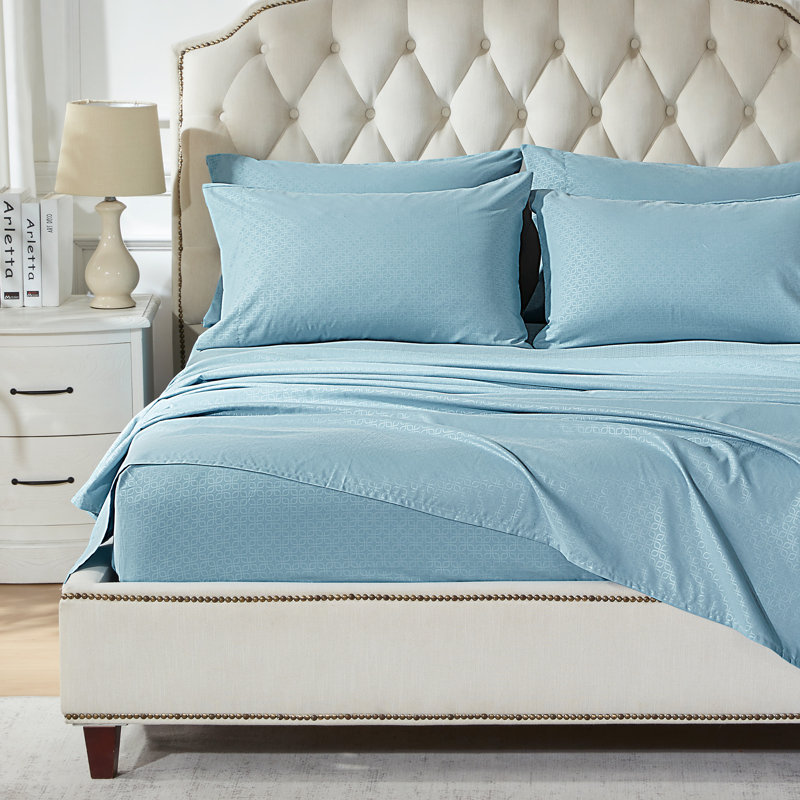 Geometric Embossed Sheet Set, Blue, Full Sheet Set with 2 Pillowcases