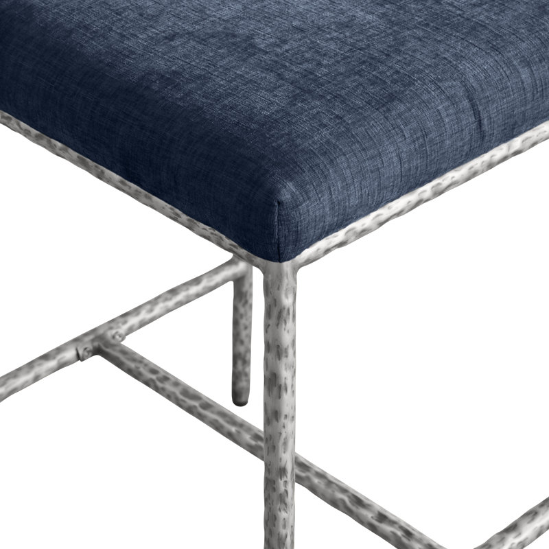 Tabouret de comptoir rembourré Reeves, Argent brossé, Tissu chenille bleu marine