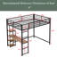 Lit mezzanine double en métal avec bureau intégré en L 55,5 po et 3 tablettes ouvertes, noir