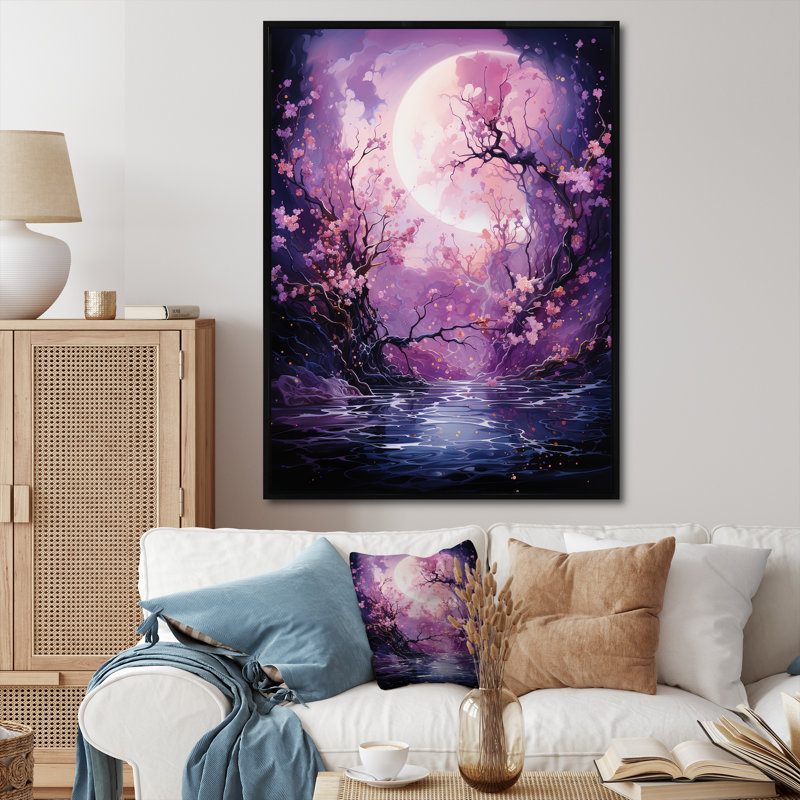 Lune fleur nocturne I, Cadre flottant noir, H 32 po x l 24 po x P 1 po