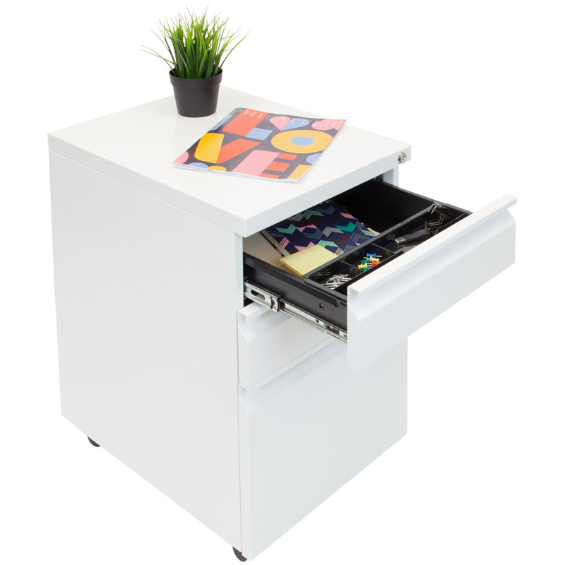 Mount-It! Mobile Vertical File Cabinet with Three Drawers | Under Desk Rolling Storage, White