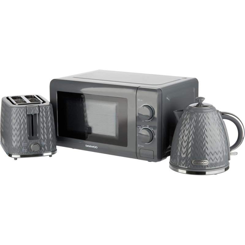 Daewoo Argyle Grey Matching Kettle Toaster & Microwave Set 2 Slice, 20L & Rapid Boil