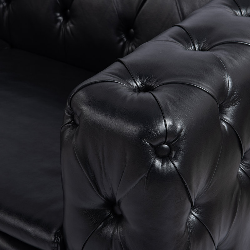 84" Faux Leather Chesterfield 3-Seater Sofa with Tufted Design, Black