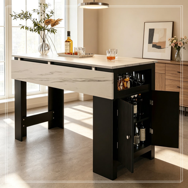 Table de salle à manger avec plateau pliable, armoire de rangement à 2 portes et tablettes réglables, Black