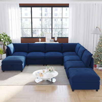 8-Seat Modular Sectional Sofa, Convertible Sleeper Couch with Storage Seats, Flexible Fabric Combinations for Living Room