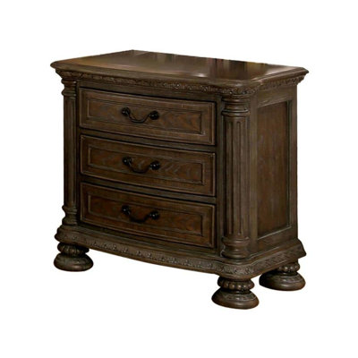 Bedroom Nightstand In Rustic Natural Solid Wood With 3 Drawers And Bronze Pull 3 Interior