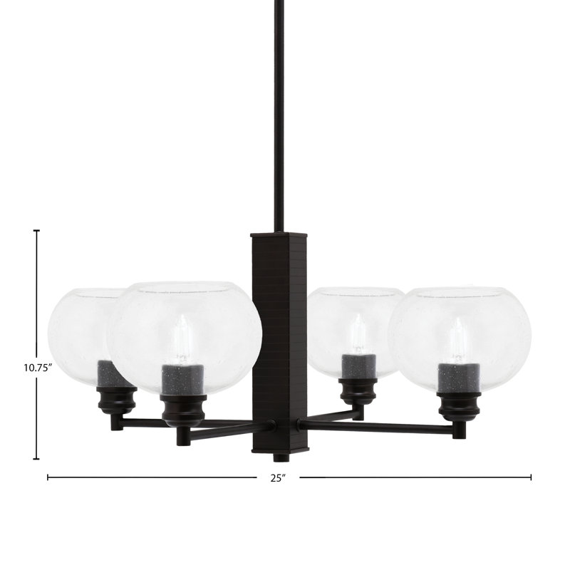 Edge 4 Light Chandelier Shown With 7" Clear Bubble Glass, Espresso
