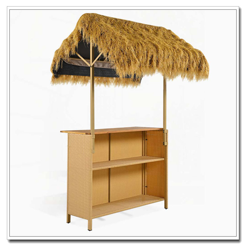 Ensemble de patio d'extérieur à hauteur de bar de style hawaïen avec auvent et rangement en gazon PE